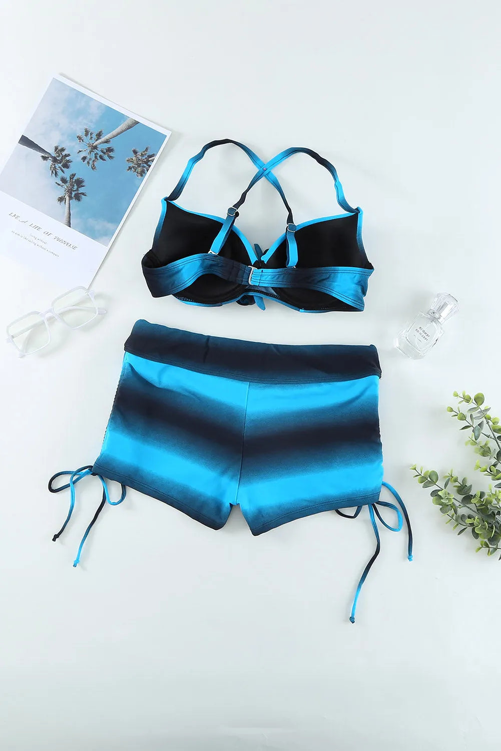 Blue Black Ombre Shading Push Up Bikini and Boardshort - Chic Meadow Boutique 