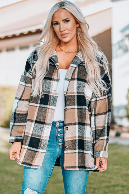 Plaid Print Buttoned Shirt Jacket - Chic Meadow Boutique 