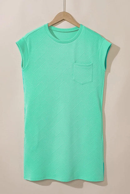 Mint Green Textured Cap Sleeve T Shirt Dress - Chic Meadow Boutique 