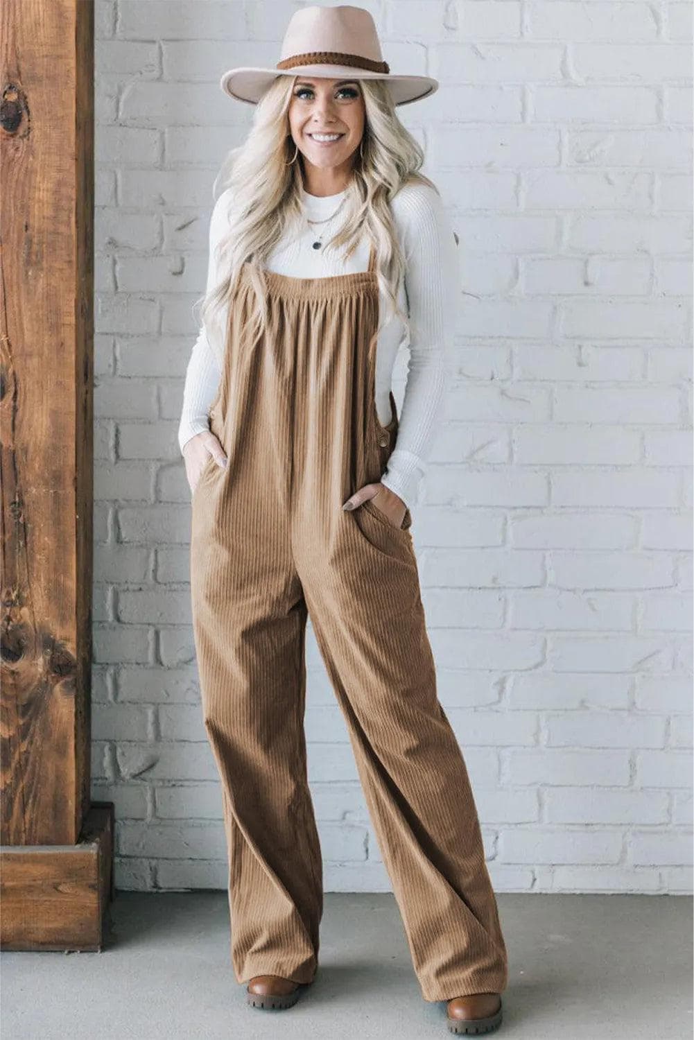 Bottoms/Jumpsuits & Rompers Gray Morn Solid Pocketed Loose Fit Corduroy Overall