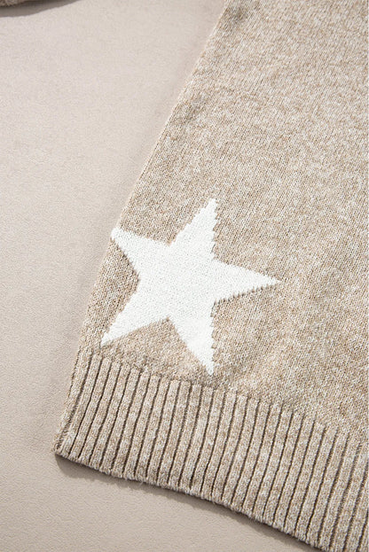 Khaki Star Pattern Drop Shoulder Sweater - Chic Meadow Boutique 