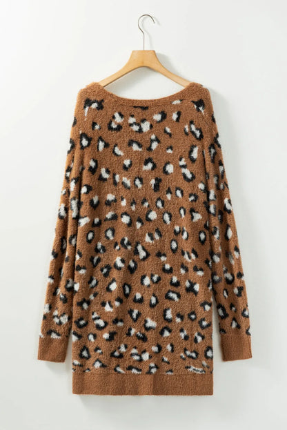 Brown Leopard Print Fur Cardigan - Chic Meadow Boutique 