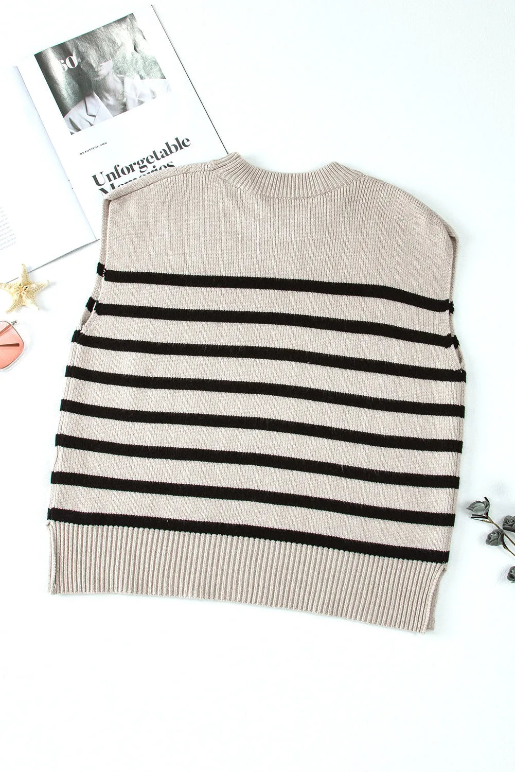 Apricot Stripe Boxy Knitted Round Neck Sweater Tank - Chic Meadow Boutique 