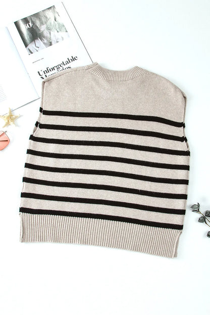 Apricot Stripe Boxy Knitted Round Neck Sweater Tank - Chic Meadow Boutique 