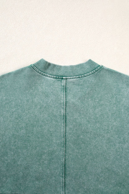 Evergreen Mineral Washed Zip Open-Front Jacket Style Cotton Sweatshirt