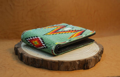 Green Handmade Beaded Bifold Wallet Gift of Men Gift for her