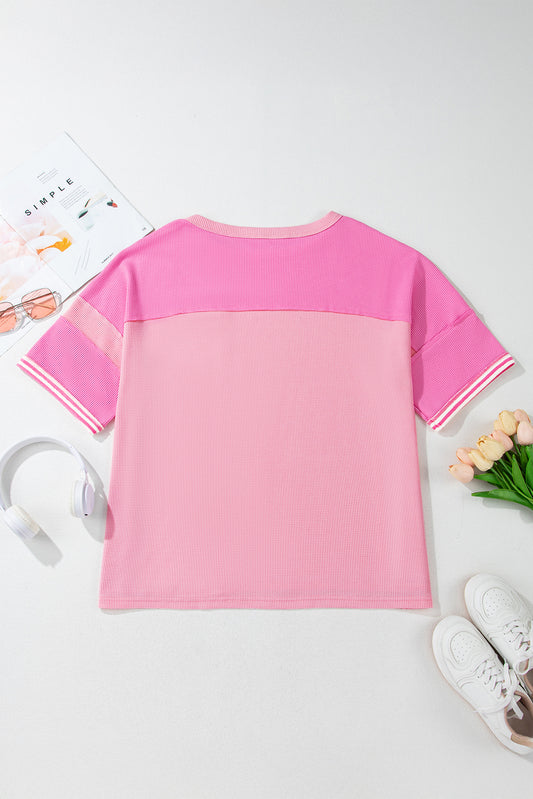 Pink Stripe Patchwork Colorblock Plus Size T Shirt