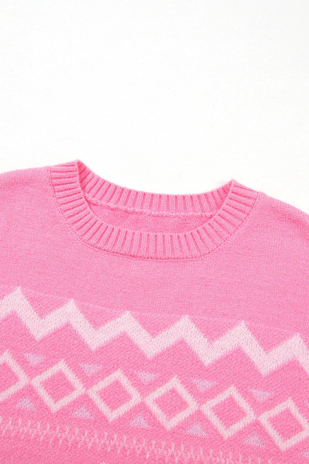 Pink Western Aztec Geometric Drop Shoulder Sweater - Chic Meadow Boutique 