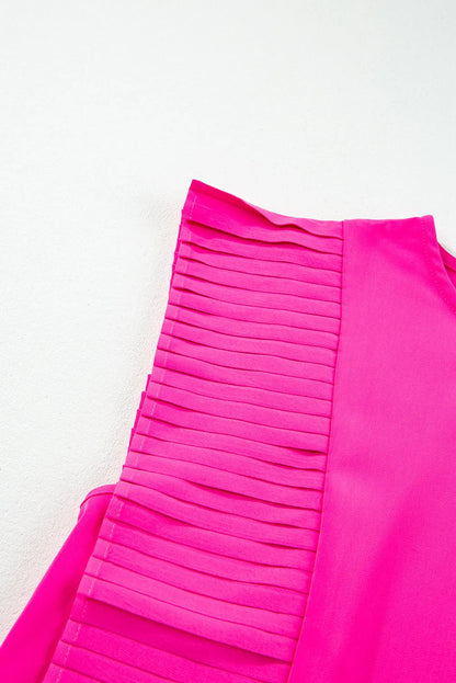 Bright Pink Pleated Ruffle Patchwork Sleeveless Blouse - Chic Meadow Boutique 