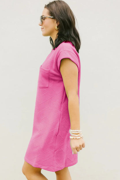 Sachet Pink Textured Cap Sleeve T Shirt Dress - Chic Meadow Boutique 