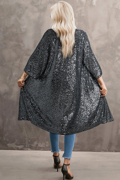 Silvery Sequin 3/4 Sleeve Kimono - Chic Meadow Boutique 