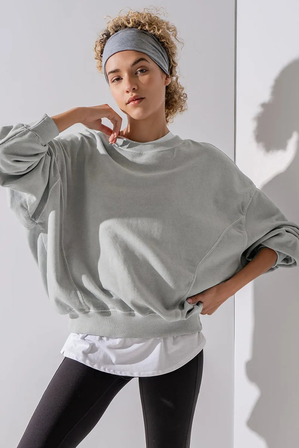 Gray Exposed Seam Batwing Sleeve Drop Shoulder Sweatshirt - Chic Meadow Boutique 