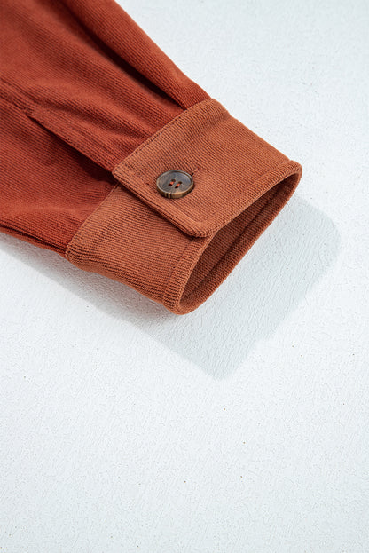 Gold Flame Velvet Flap Pockets Drop Shoulder Casual Shacket