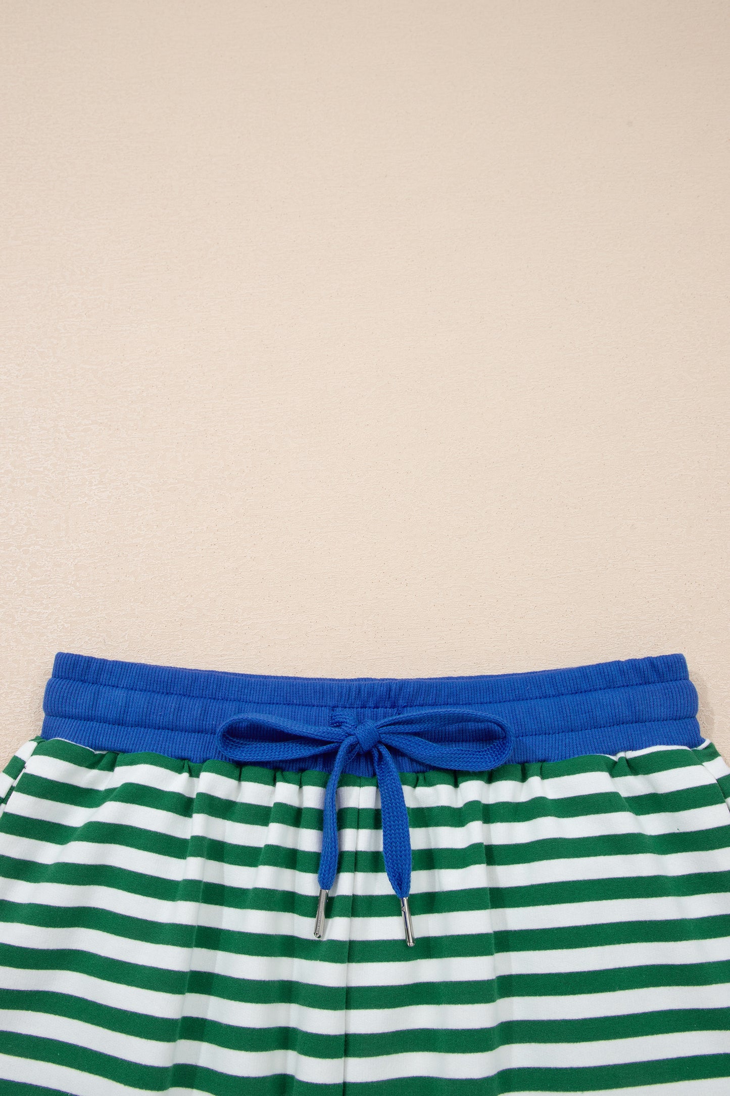 Green Stripe Drop Shoulder Boxy Casual Terry Short Set