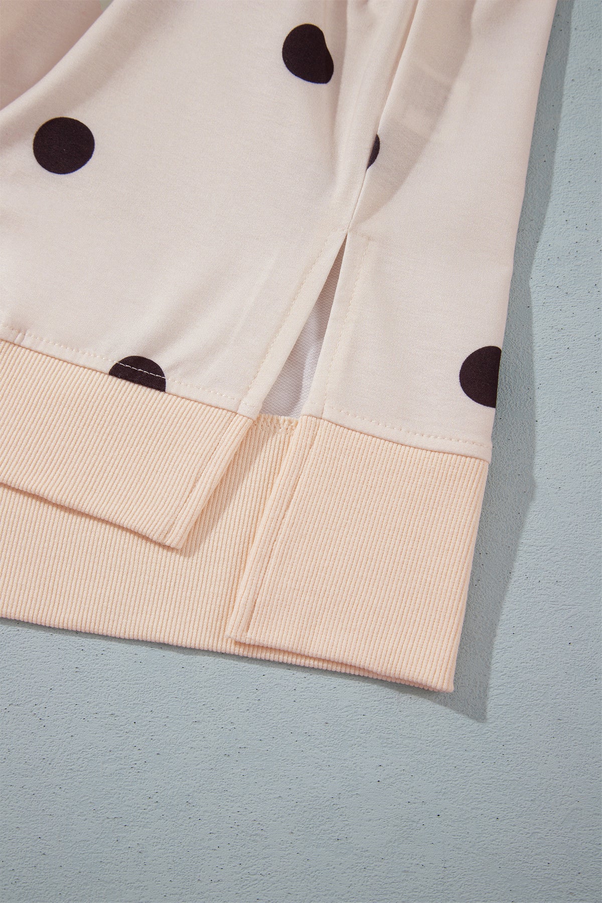 Beige Round Neck Long Sleeve Polka Dot Plus Size Top