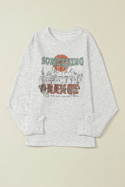 Gray SOMETHING ORANGE Graphic Relaxed Sweatshirt - Chic Meadow Boutique 