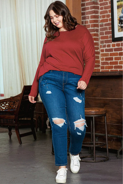 Red Dahlia Piping Detail Plus Size Long Sleeve Top - Chic Meadow Boutique 