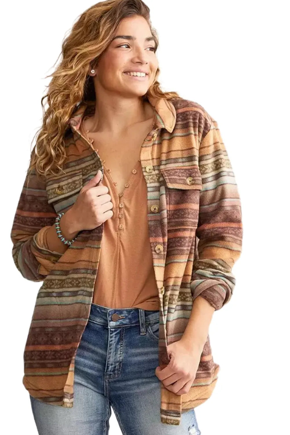 Brown Western Print Fleece Shacket - Chic Meadow Boutique 