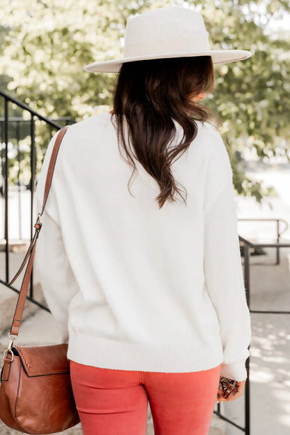 White Plus Size Thankful Ivory Embroidered Sweater - Chic Meadow Boutique 