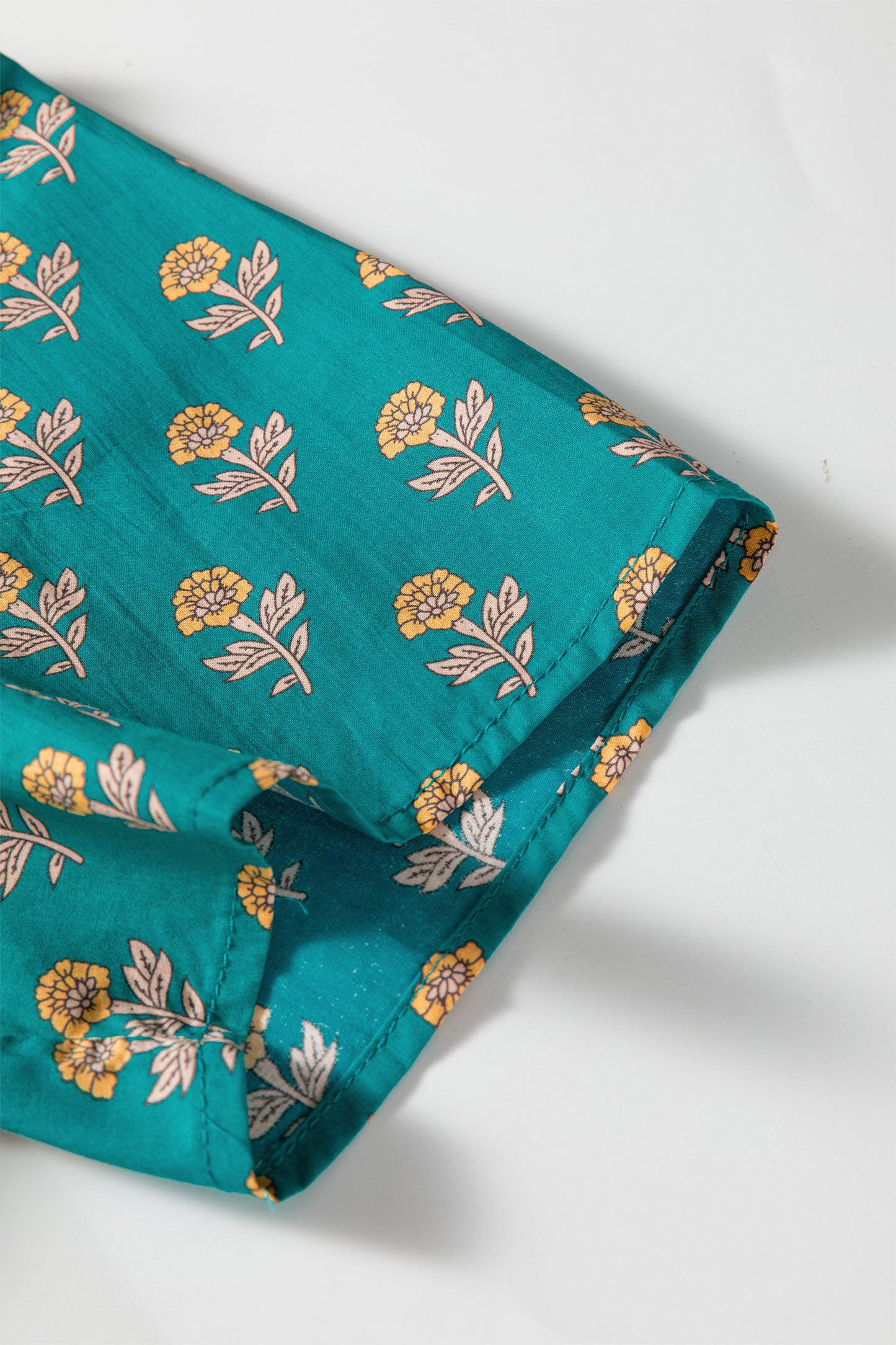 Green Contrast Trim V Neck Short Sleeve Floral Dress