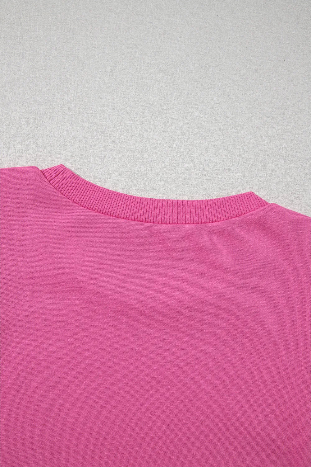 Bright Pink Textured Patchwork Round Neck Sweatshirt - Chic Meadow Boutique 