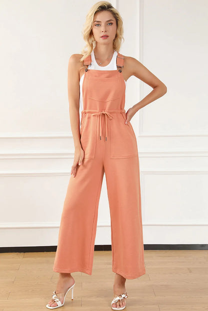 Orange Pocketed Drawstring Wide Leg Overalls - Chic Meadow Boutique 