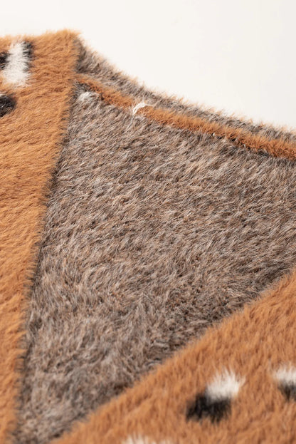 Brown Leopard Print Fur Cardigan - Chic Meadow Boutique 