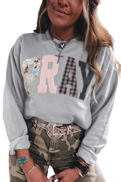 Green Bay Floral Buffalo Plaid Striped Embroidered Patch Western Pullover Sweatshirt