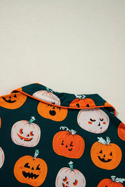 Orange Halloween Pattern Short Sleeve Shirt Pajama Set - Chic Meadow Boutique 