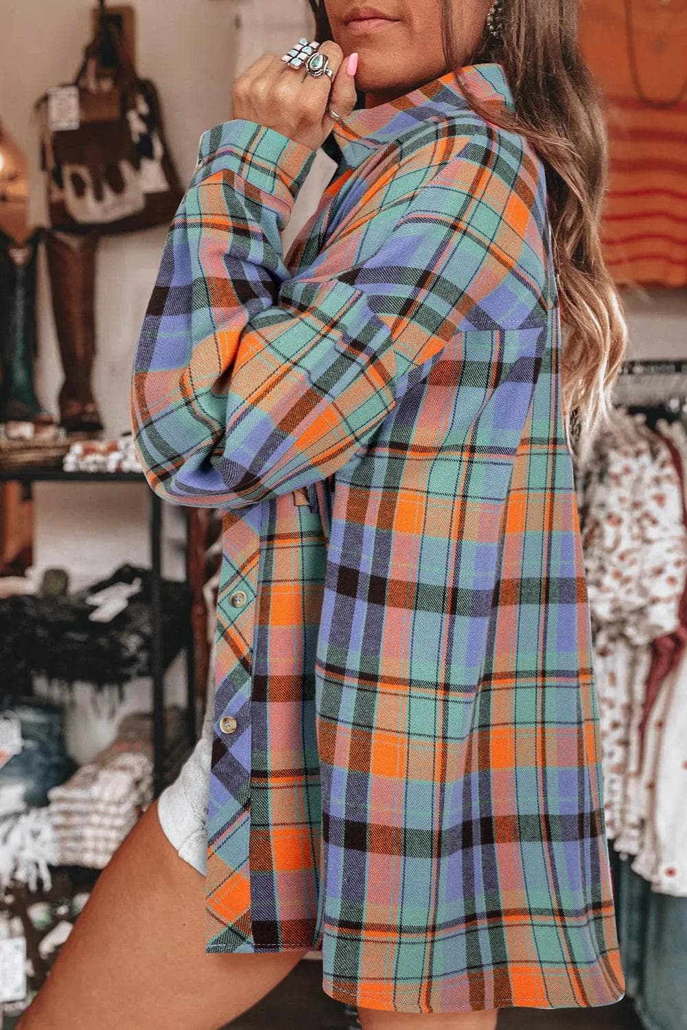 Tops/Blouses & Shirts Orange Plaid Print Loose Vintage Shirt