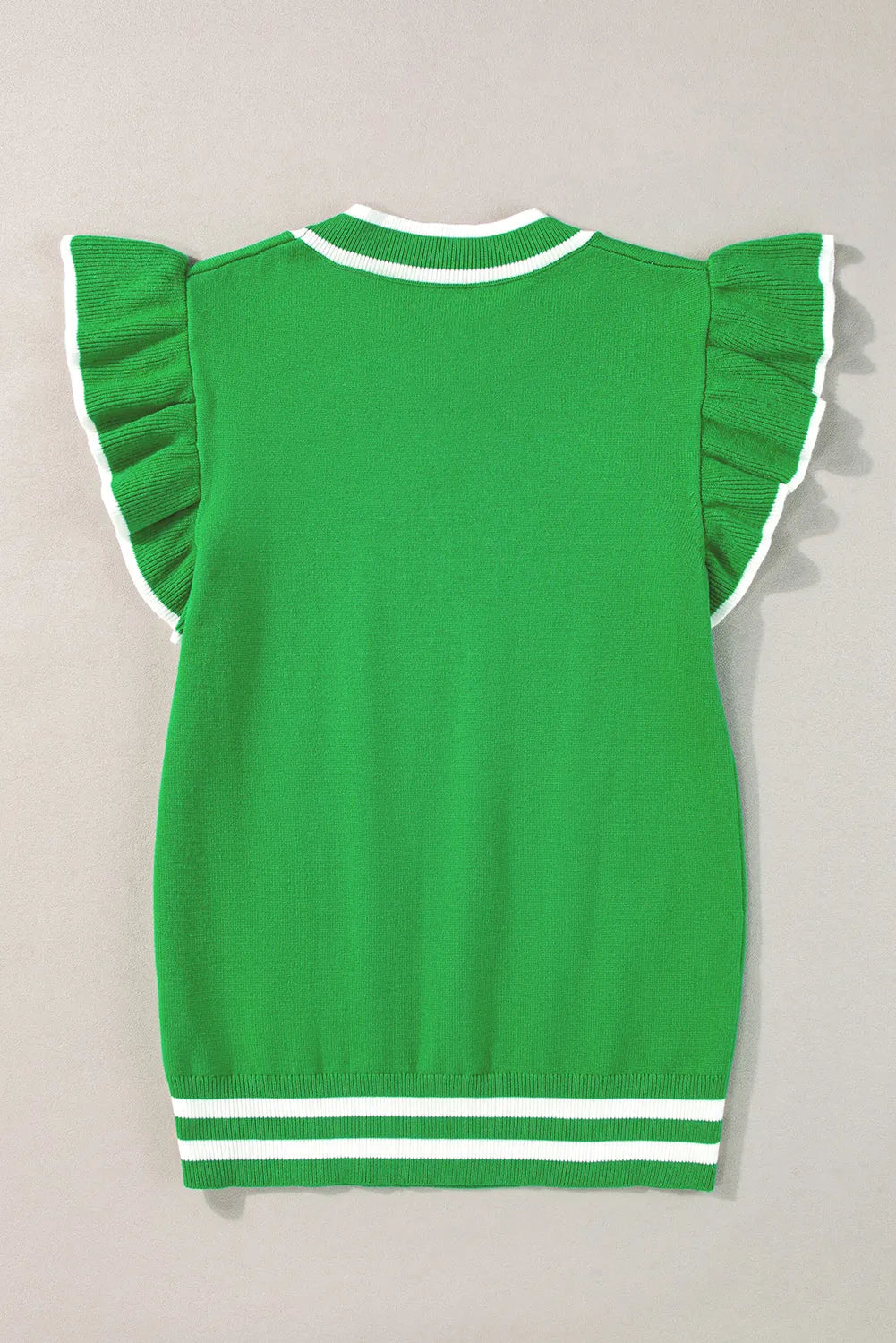 Bright Green Edge Piping Ruffled Sleeve Round Neck Knit T Shirt - Chic Meadow Boutique 