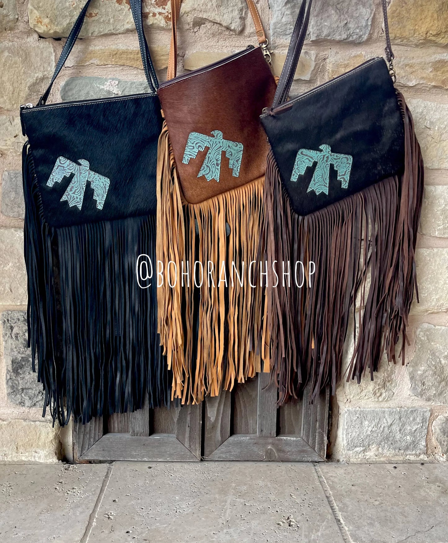 THUNDERBIRD COWHIDE CROSSBODY tooled Leather Cowhide Clutch - Chic Meadow Boutique 