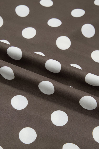 Brown Polka Dot Contrast Detail Zip-Up Long Sleeve Shacket