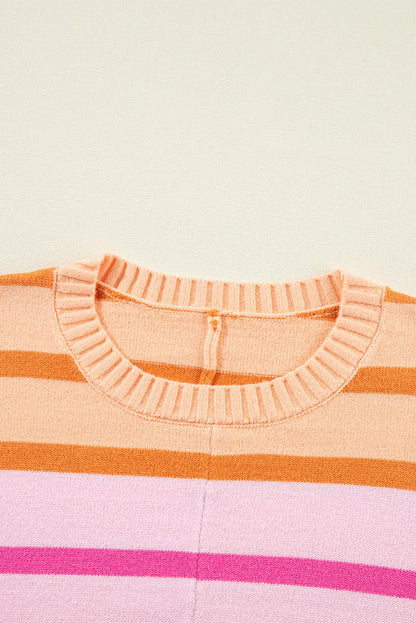 Multicolour Gradient Striped Ribbed Edge Loose Sweater - Chic Meadow Boutique 