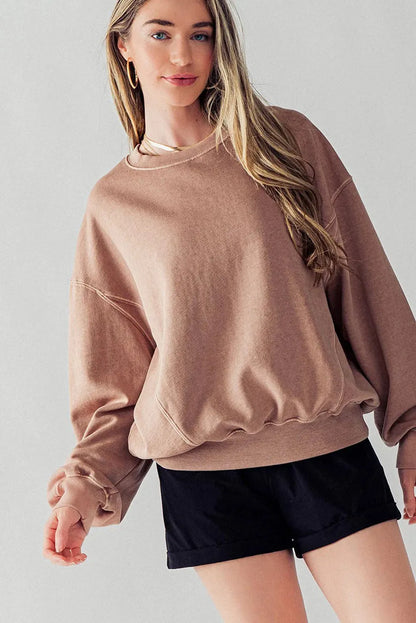 Chestnut Exposed Seam Batwing Sleeve Drop Shoulder Sweatshirt - Chic Meadow Boutique 