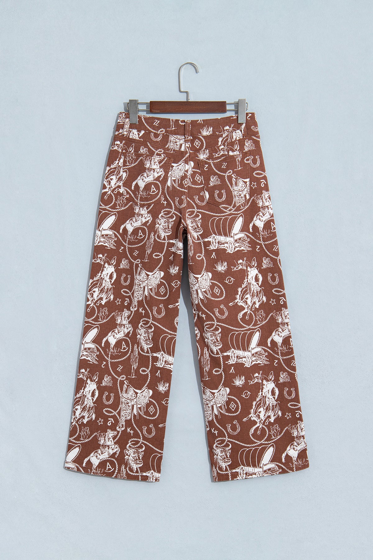 Brown Western Print Casual Shift Jeans