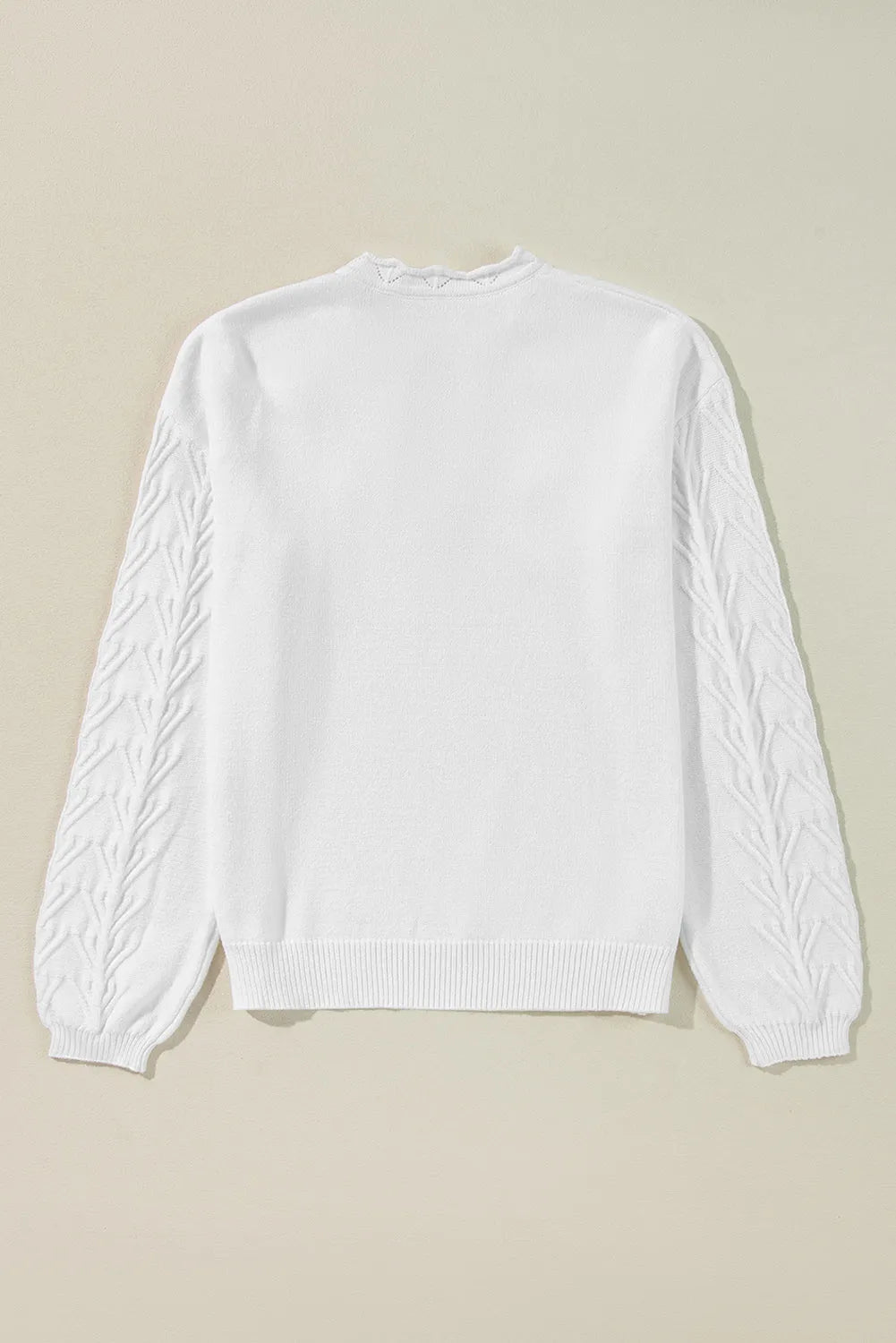 White Flower Detail Knitted Notched Neck Sweater - Chic Meadow Boutique 