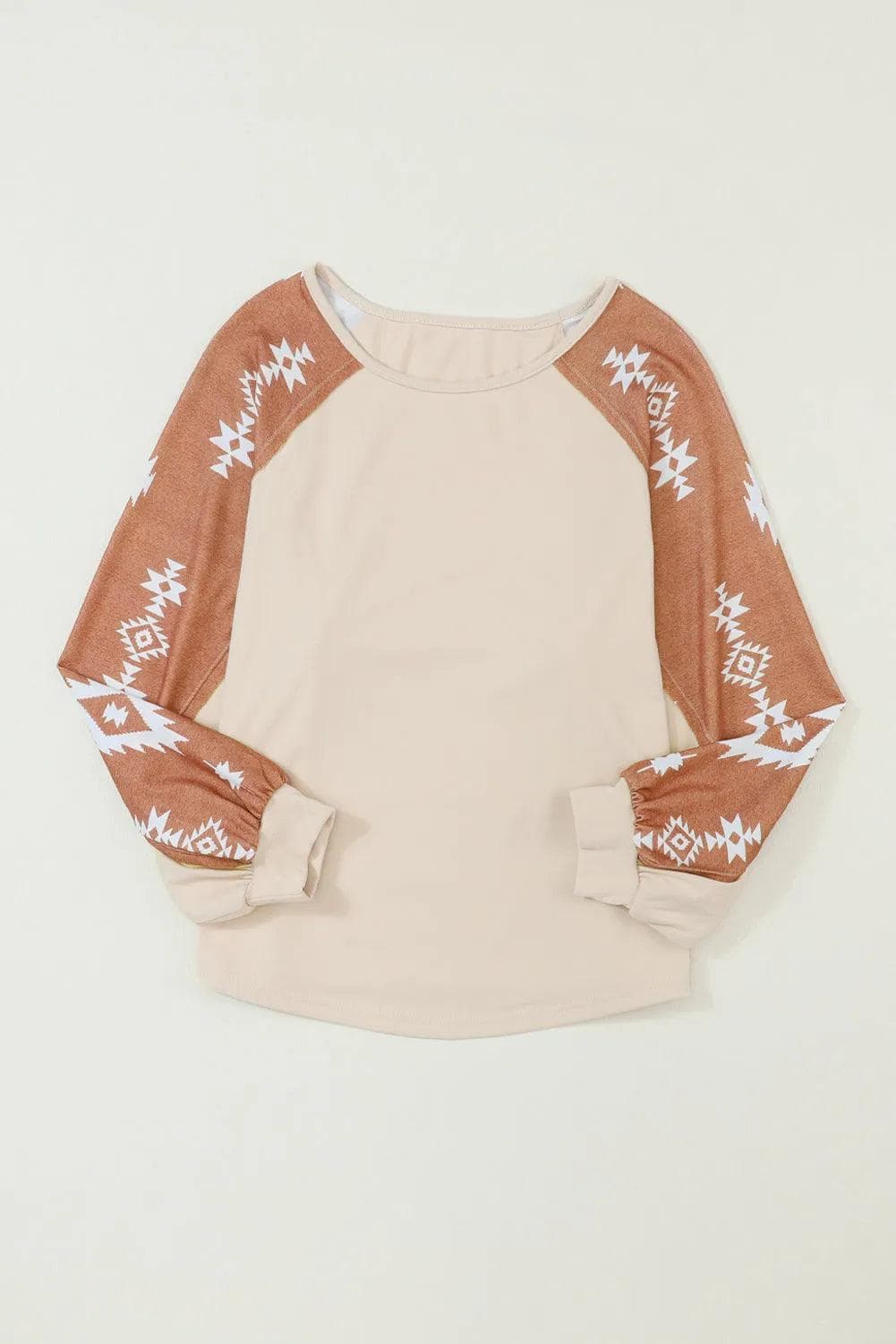 Tops/Long Sleeve Tops Apricot Western Print Patch Long Sleeve Top