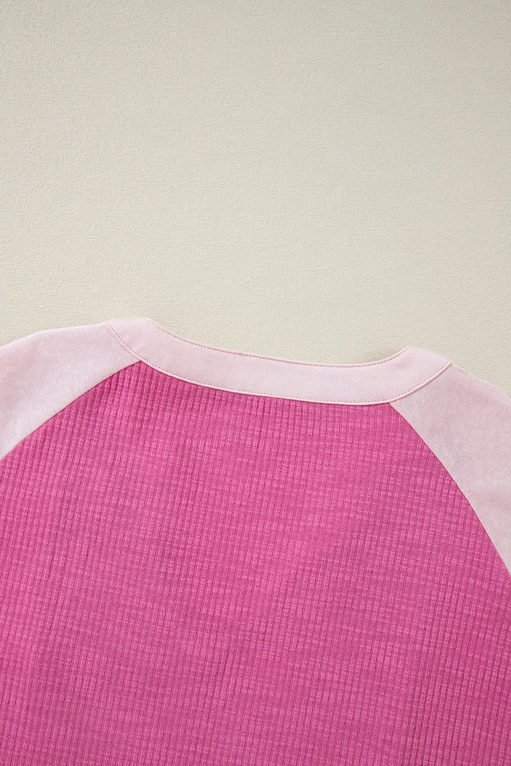 Bright Pink Textured Colorblock 3/4 Sleeve Oversize Top - Chic Meadow Boutique 