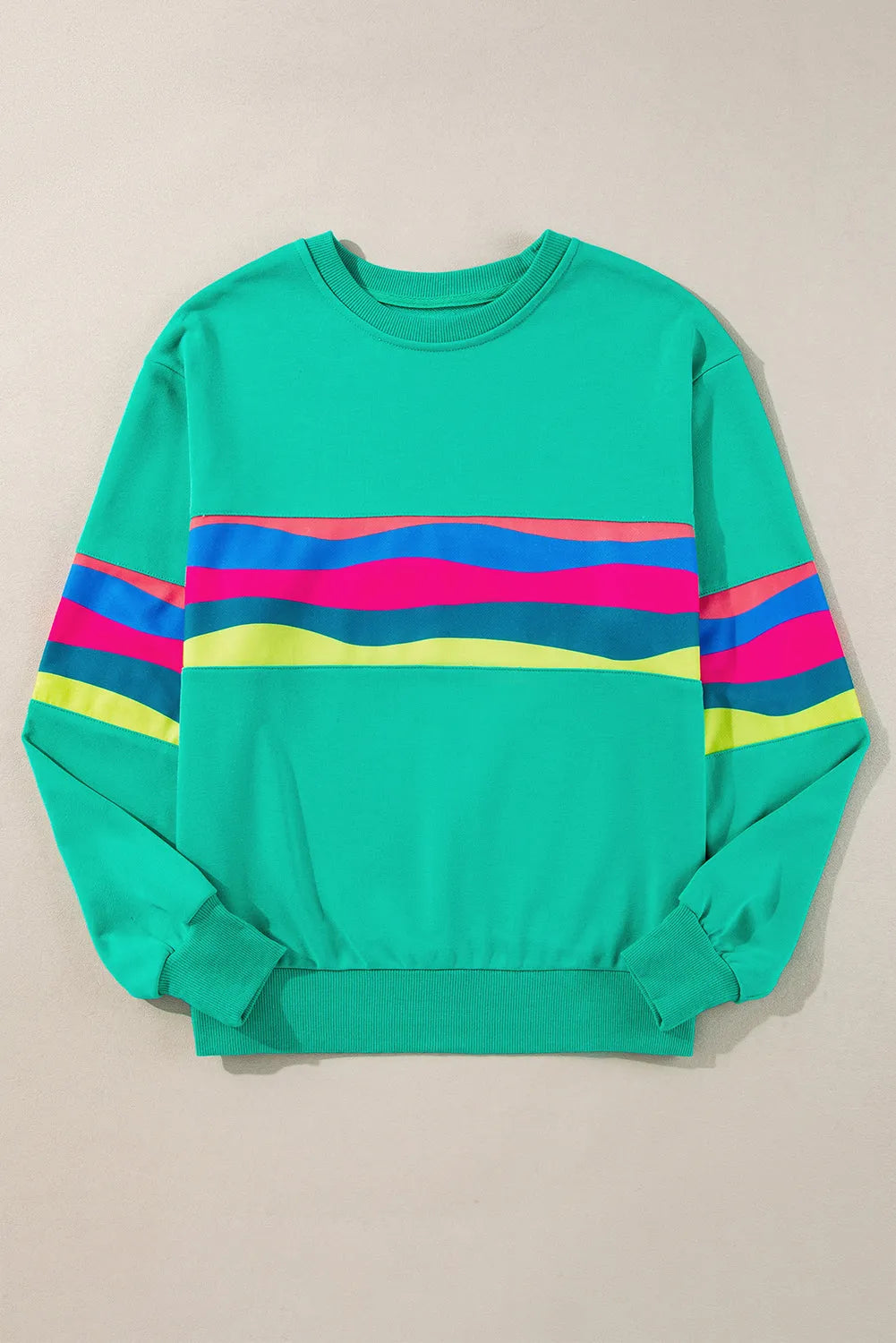 Green Colorful Striped Accent Long Sleeve T Shirt - Chic Meadow Boutique 