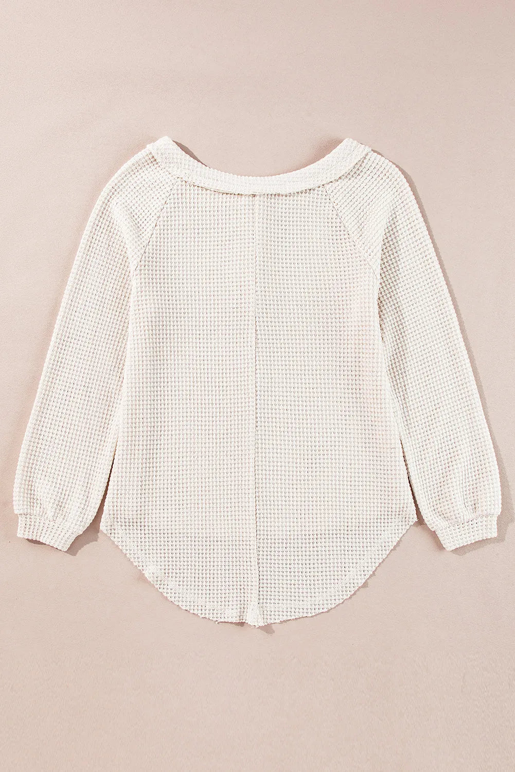 Oatmeal Waffle Knit Buttoned Front Raglan Sleeve Loose Blouse - Chic Meadow Boutique 