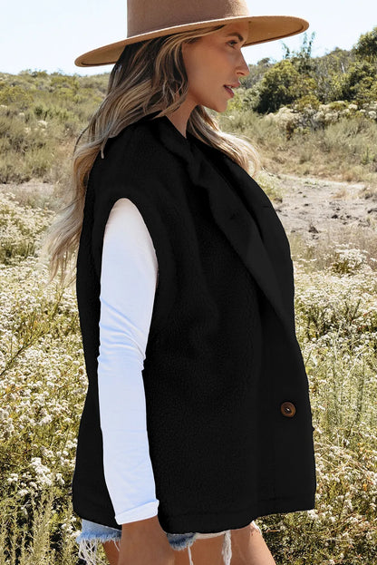 Black Sherpa Stand Collar Jacket Vest - Chic Meadow Boutique 