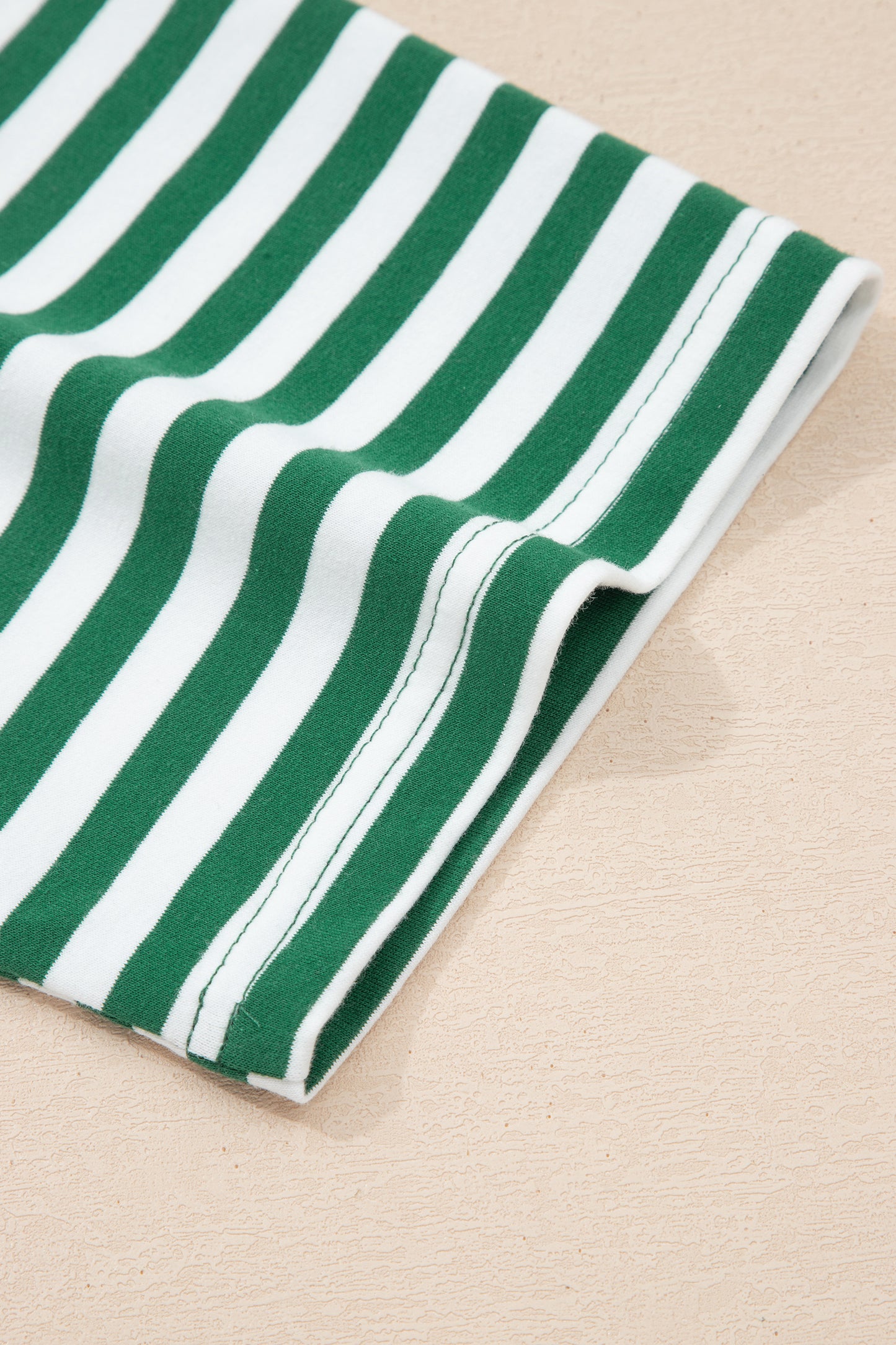 Green Stripe Drop Shoulder Boxy Casual Terry Short Set