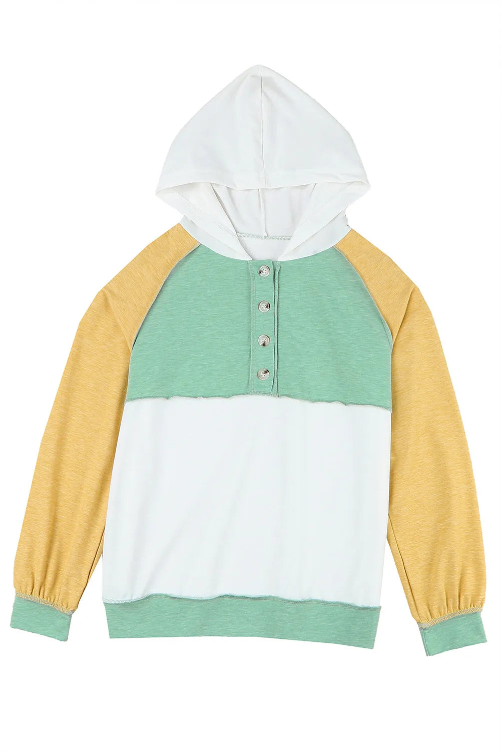 Yellow Colorblock Button Accent Pullover Hoodie - Chic Meadow Boutique 