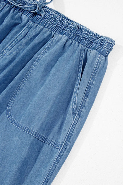 Dusk Blue Drawstring Waist Pocketed Plus Size Denim Joggers