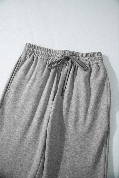 Bottoms/Pants & Culotte Light Grey Solid Color Fleece Lined Drawstring Waist Casual Pants