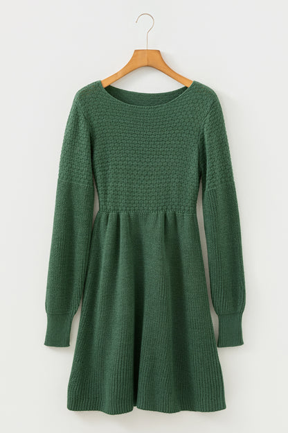 Mist Green Solid Lantern Sleeve Empire Waist Short Sweater Dress