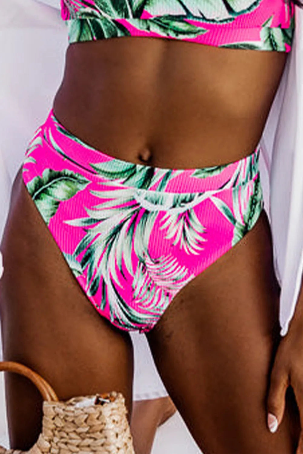 Rose Tropical Print Textured Bikini Bottoms - Chic Meadow Boutique 