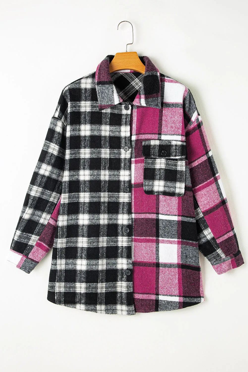 Black Plaid Colorblock Loose Shacket - Chic Meadow Boutique 