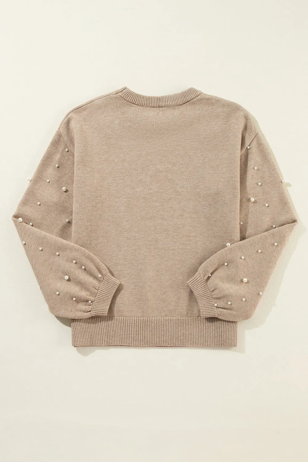 Smoke Gray Pearled Drop Shoulder Round Neck Sweater - Chic Meadow Boutique 